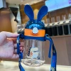 X152-XBD-2001 Cute cartoon rabbit-eared children's plastic cup with straw, portable baby water bottle, primary school and kindergarten water cup details Picture